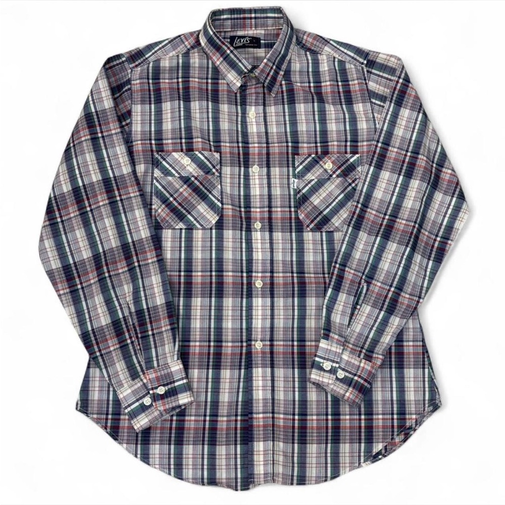 Vintage ‘70s Levi’s Tapered Fit Plaid Long-Sleeve Button Up Shirt Men Large